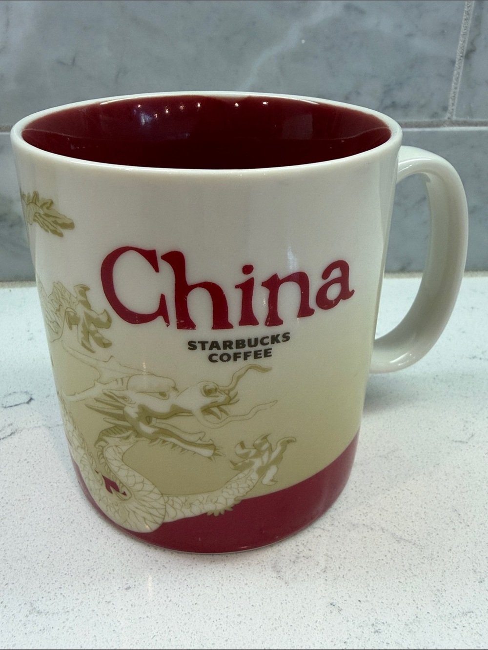 Starbucks China Dragon Mug 16oz Red Cream Gold Global Icon Collector 2012